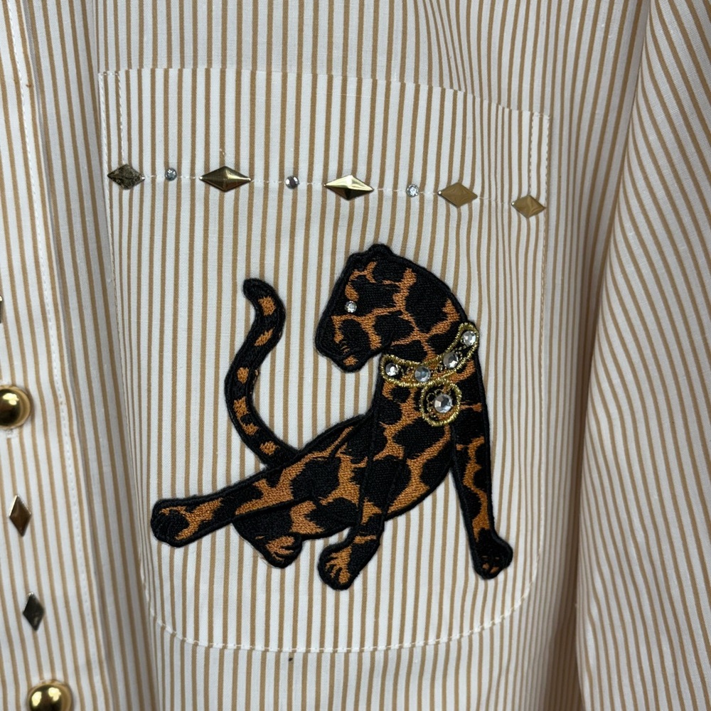 Marquis Tan & White Striped Long Sleeve Embroidered Shirt, XL 17.5 35/36 - Picture 6 of 8
